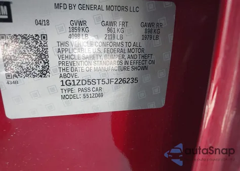 2018 Chevrolet Malibu Lt из США, поврежденный, VIN 1G1ZD5ST5JF226235